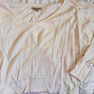 Cream Long Sleeve Free People Waffle Knit Top